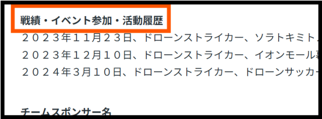 チーム活動履歴の項目