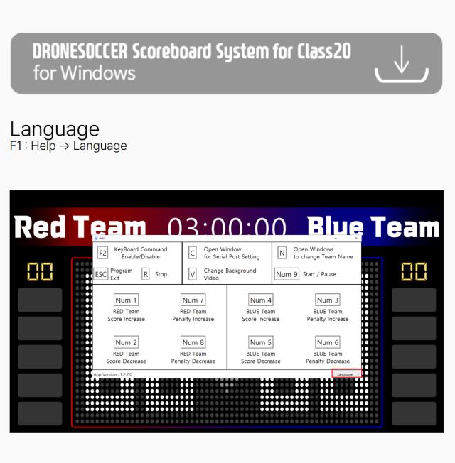FIDAが公開しているドローンサッカークラス20用のスコアボードシステム